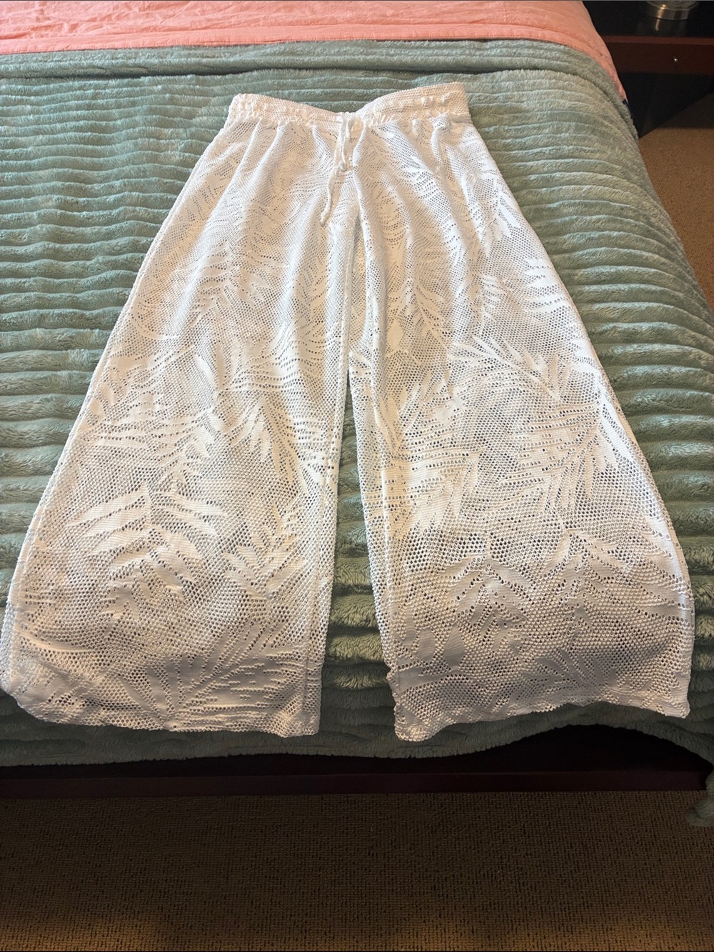 Sheer White Crochet Wide-Leg Swim Coverup Pants